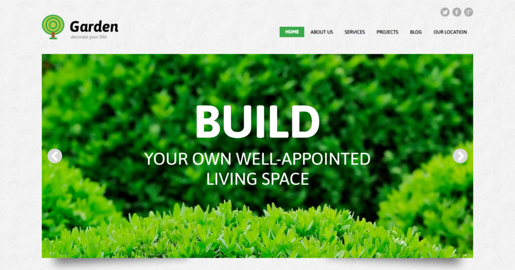Garden design website design showing residential landscape planting and palm bamboo fern