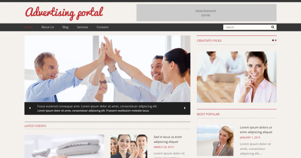Advertising agency website design showing creative print and motion design portfolios