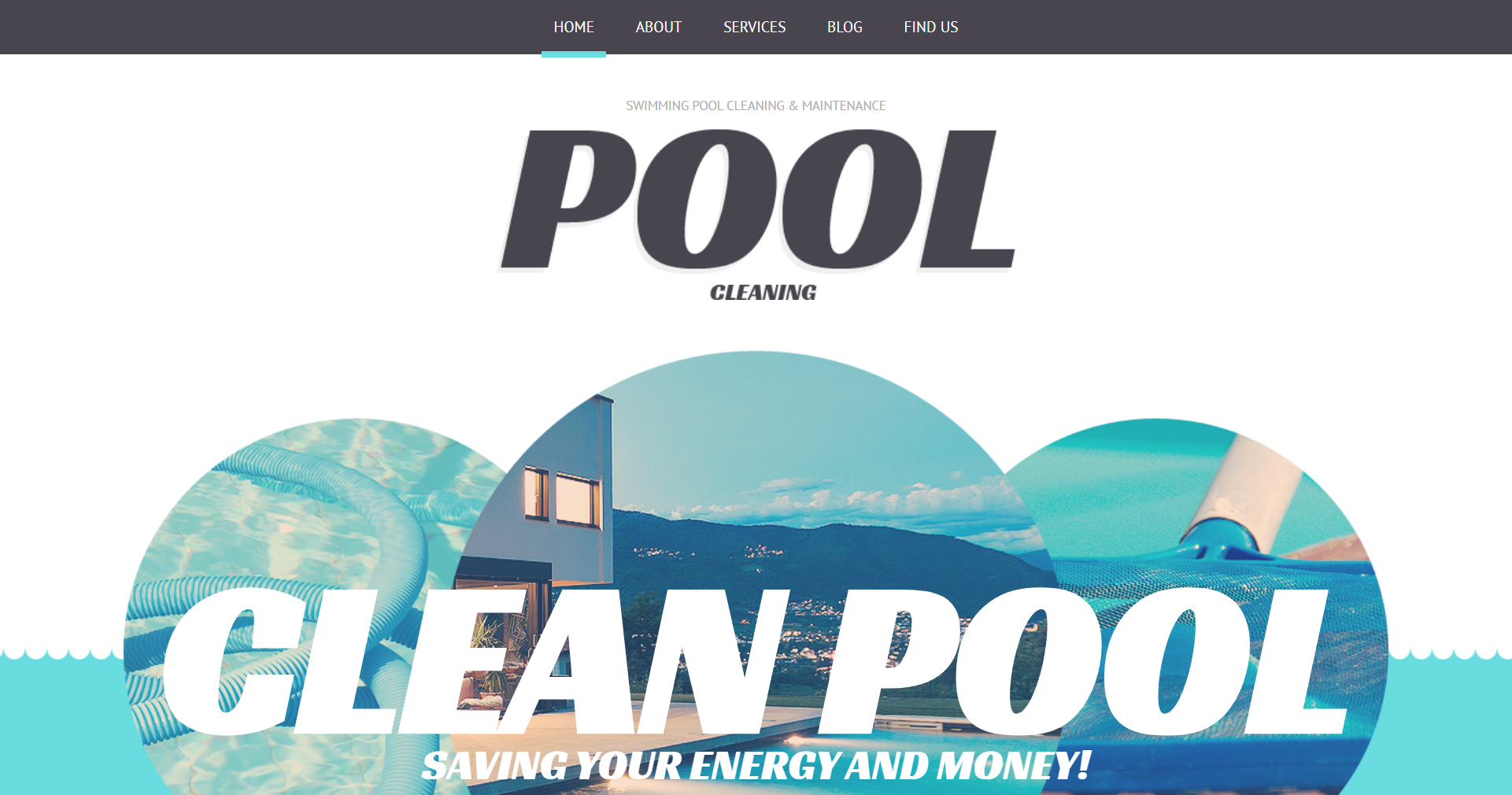 Pool cleaning business website design showing fiberglass renovation and maintenance
