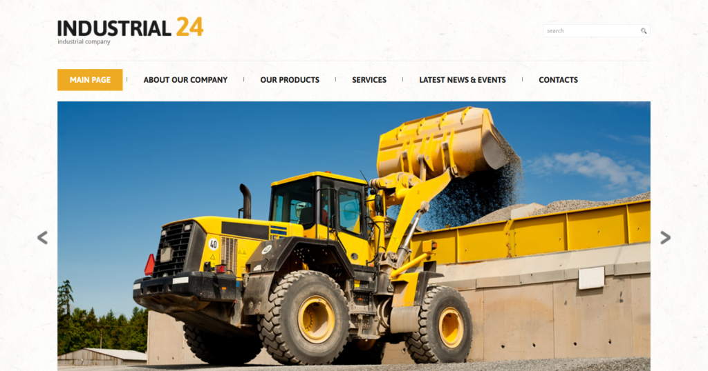 Industrial architecture website design showing building construction and creative projects catalog