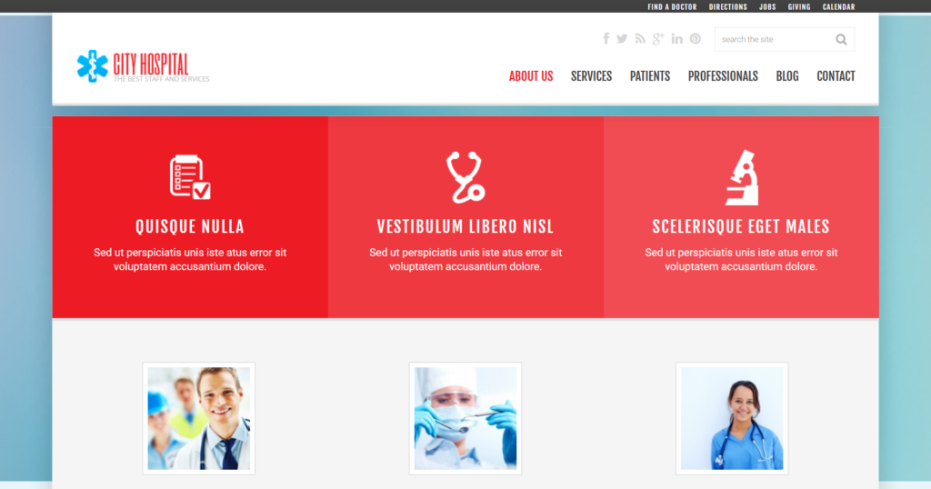 Medical clinic website design showing oncology healthcare and patient medicine equipment
