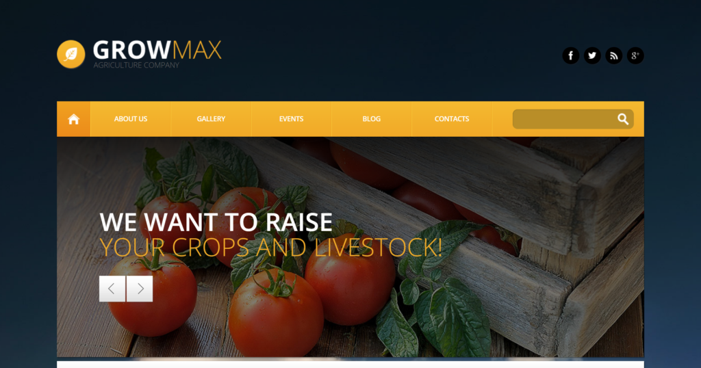 Farm industry website design showing agriculture farming equipment and harvest delivery