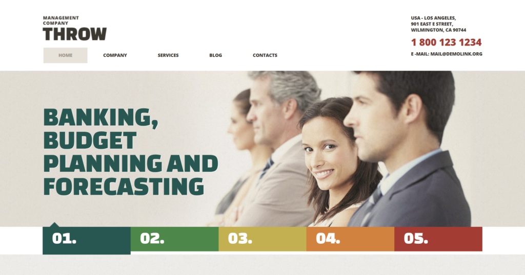 Management company website design showing corporate flow and industrial success