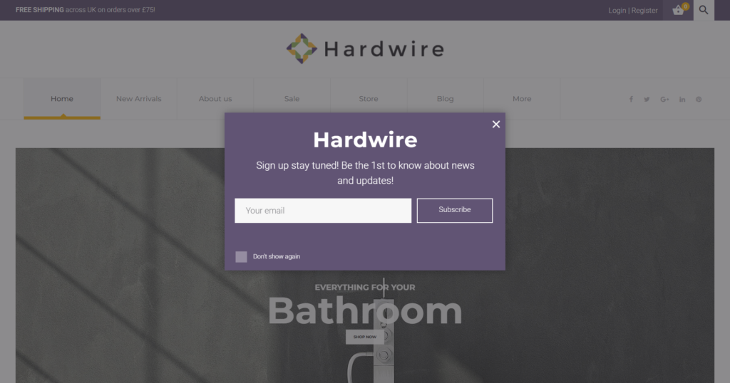 Household hardware store website design showing kitchenware and glassware collections