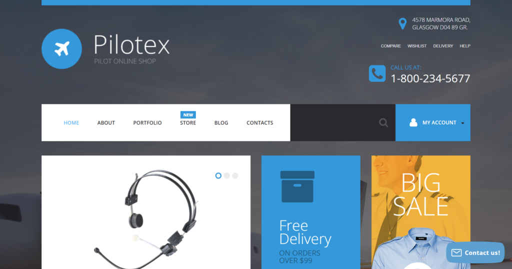 Aircraft accessories website design showing aviation supplies and pilot guides
