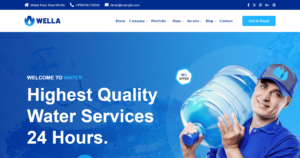 Drinking water delivery website design showing clean water and creative food service