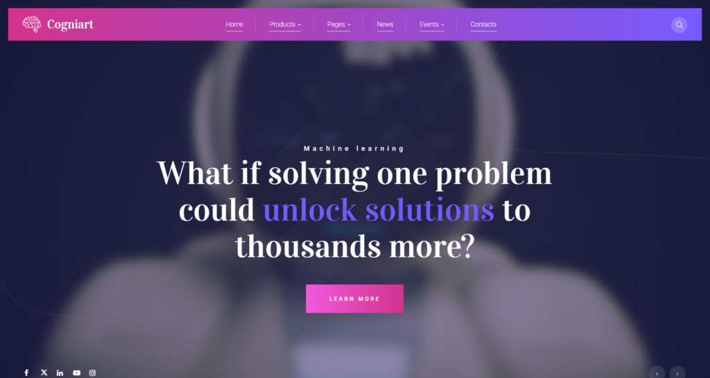 AI research website design showing artificial intelligence calculations and big data analysis