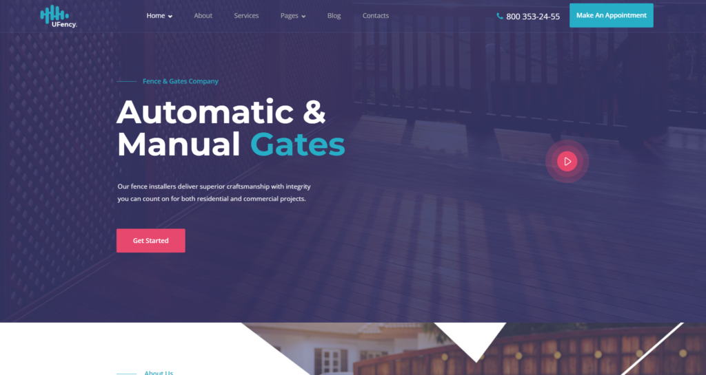 Fencing and carports website design showing construction repair and garden renovation