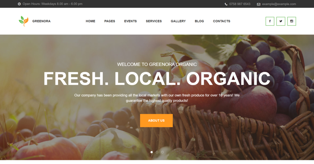 Organic Farming Agriculture Website Design featuring eco-friendly food and cattle farming.