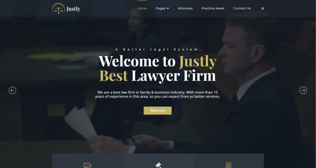 Lawyer and Attorney Website Design showing professional law firm and barrister services.