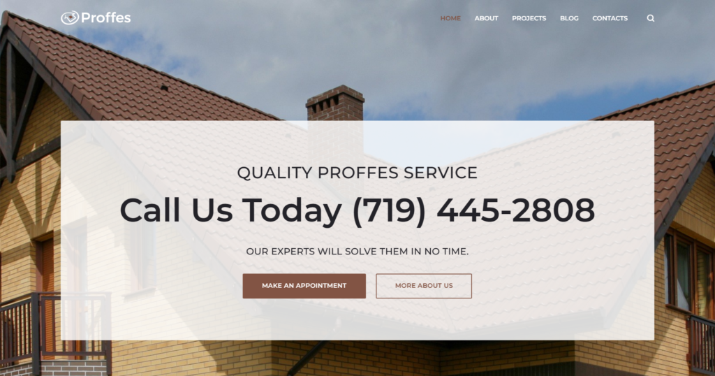 Roof Services Website Design showing professional house renovation and roof portfolios.