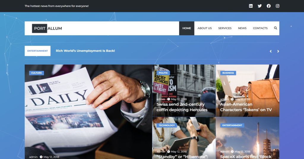Modern blog website design service displaying responsive tablet interface for news media