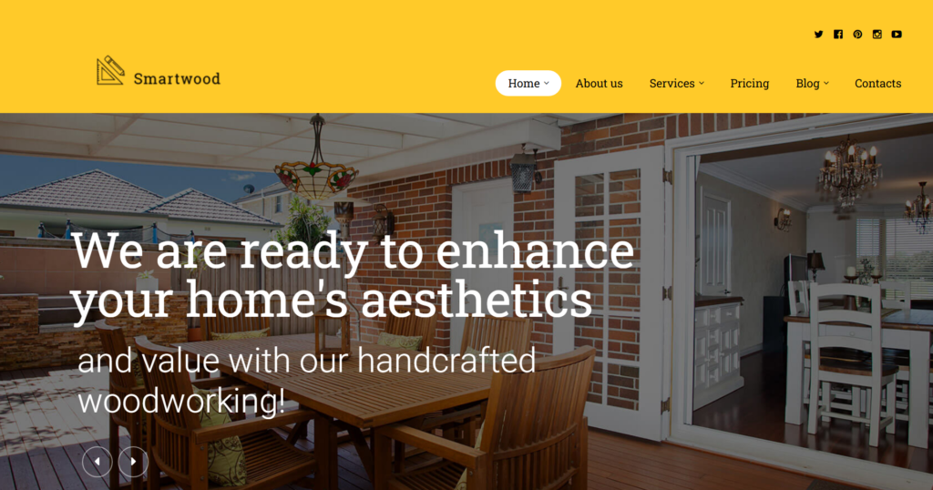 carpentry and woodworking website design service | detailed imagery of finished wood rails and doorsteps