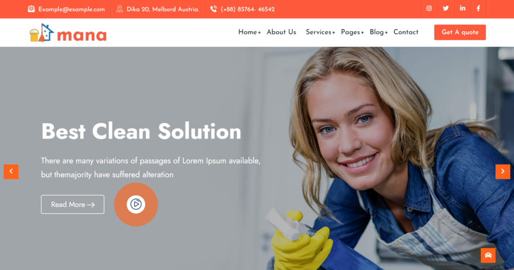 Interactive cleaning company website design service interface displaying service packages and commercial cleaning scheduling on a responsive tablet interface