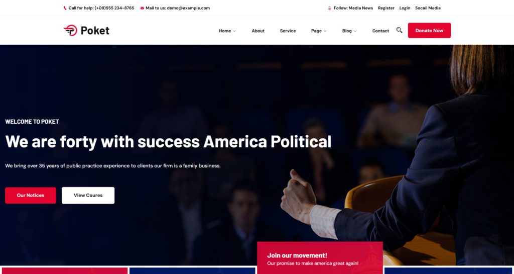 Political campaign interface on a clean mobile phone screen