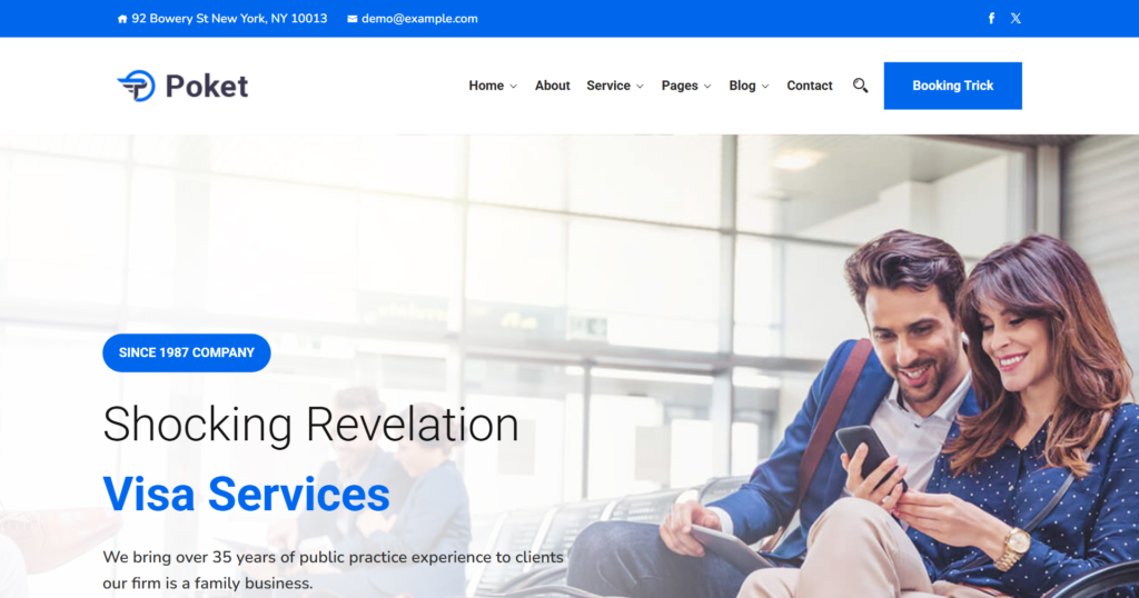 Corporate visa consulting landing page interface on a responsive desktop