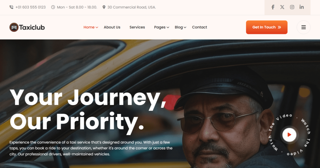 Online taxi booking platform website template design