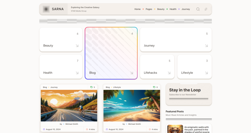 Clean modern website design for content creators utilising full site editing and Gutenberg blocks