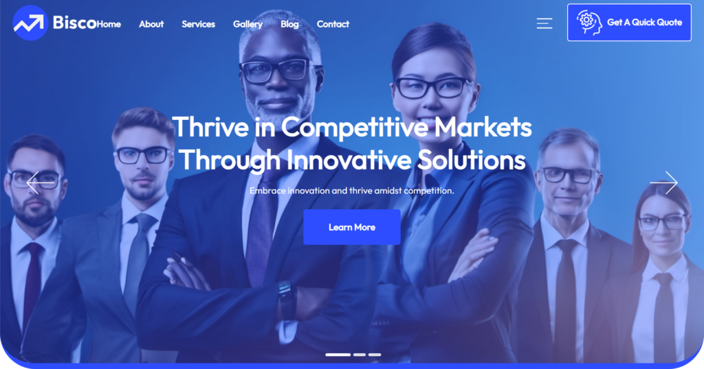 Business consulting website template for corporate advisory firms offering finance and it solutions to startup and education clients