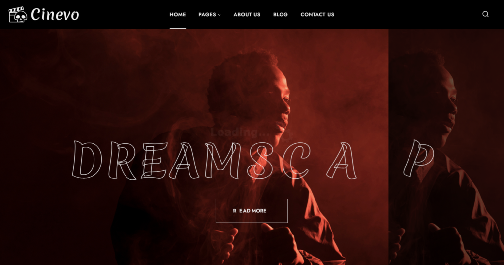Creative cinema studio website design for photographer and artist portfolio, featuring film, movie, video, gallery, and premium entertainment.
