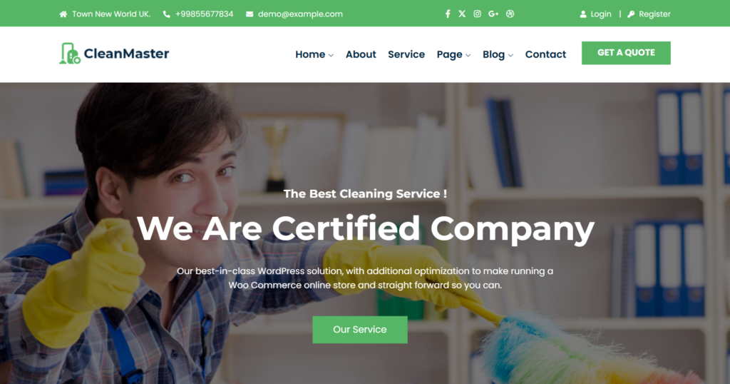 Professional cleaning company website design template for reliable UK contractor and maintenance businesses