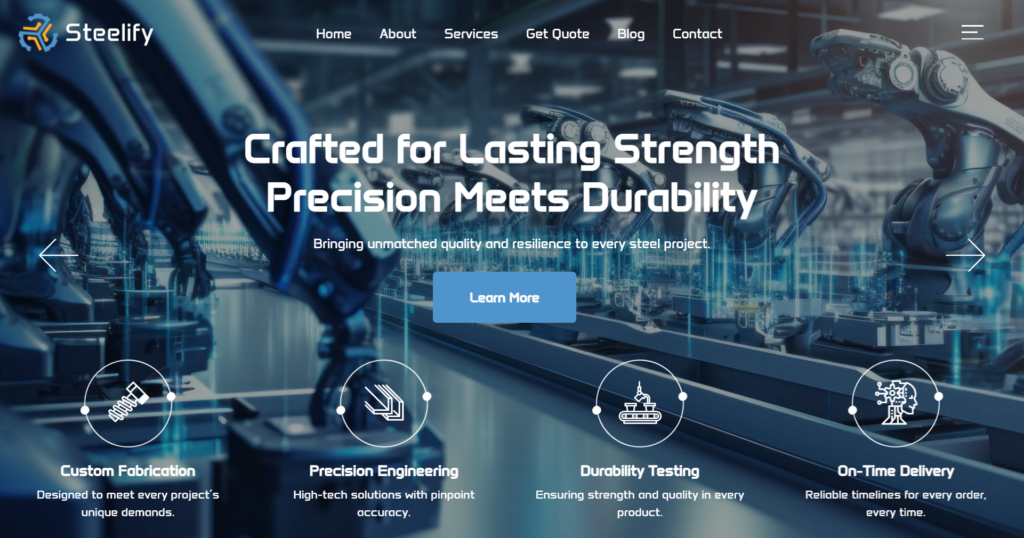Steelworks website design for architecture, industrial engineering, and construction building business