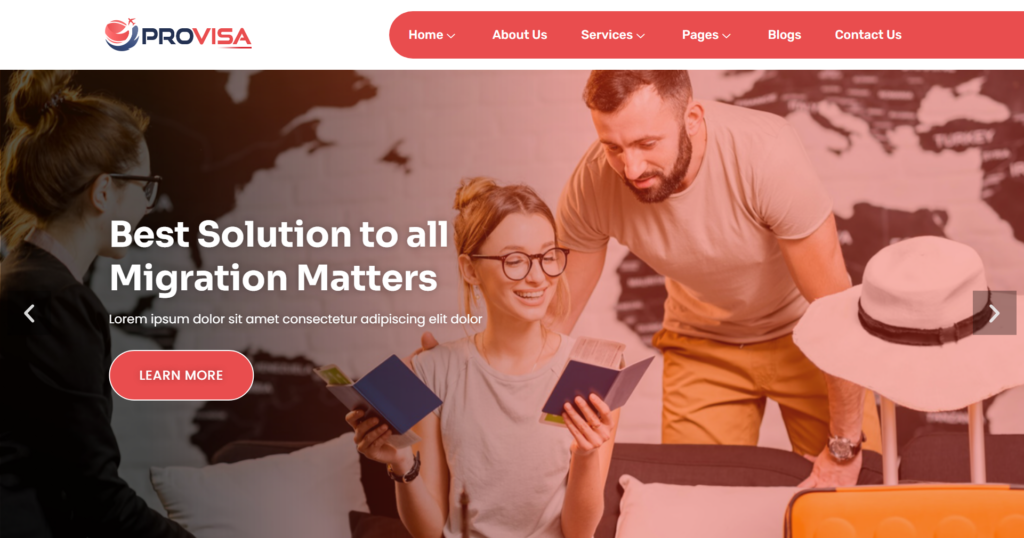Premier visa consulting immigration website featuring guidance on study abroad, green card applications, and secure visa assistance procedures.