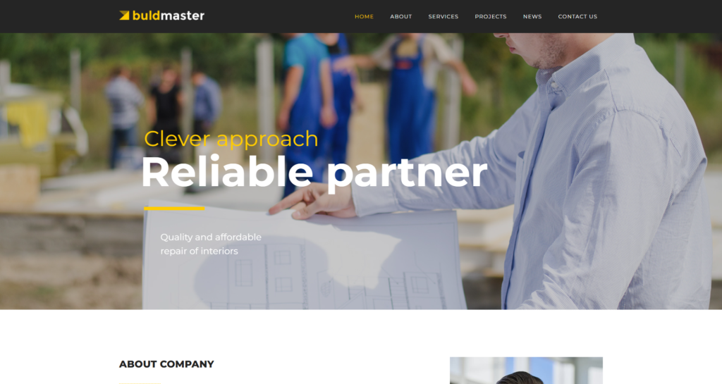 Trusted construction company website design showcasing robust building portfolios, clear finance solutions, and professional business aesthetics.