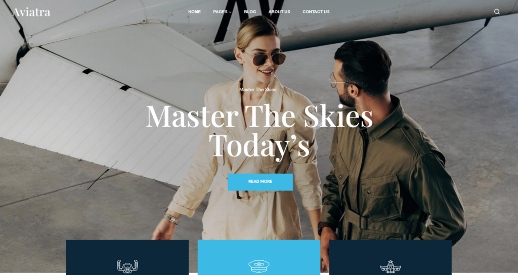 Reliable flight school website design featuring course booking systems, education resources, and secure transportation information for aviation businesses.