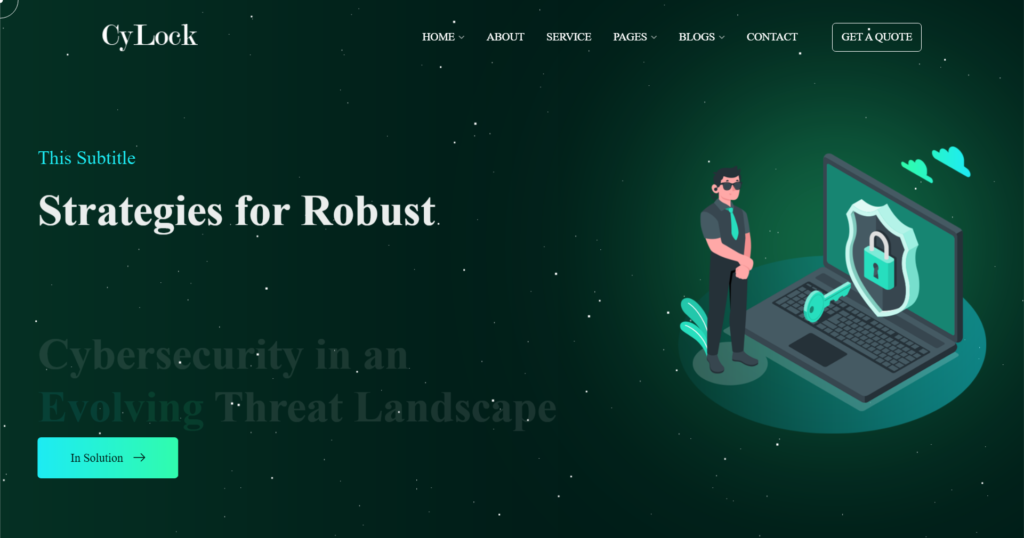 Premier cyber security website design highlighting robust protection measures, technology consulting, and corporate safety services for startup and enterprise businesses.