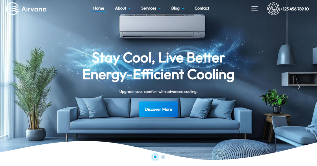 Lead generation HVAC company website design showcasing emergency AC installation and preventative hvac maintenance services, optimised for local climate control search.