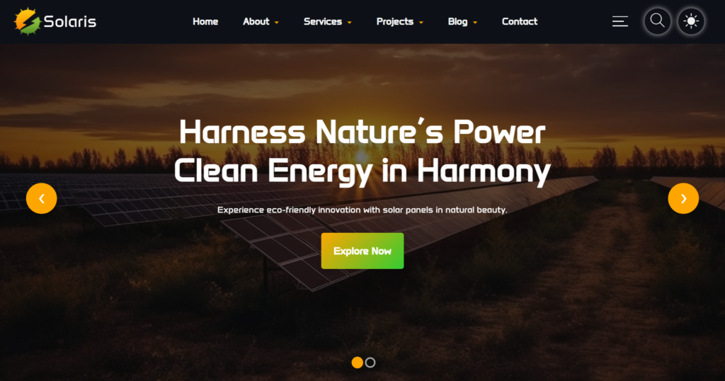 renewable energy website design showcasing clean solar power and ecological business solutions