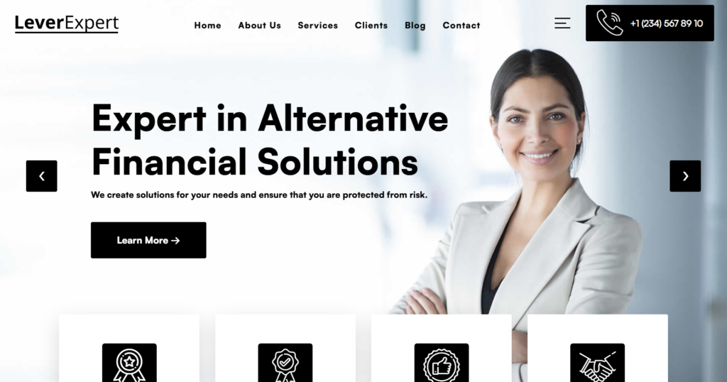 Financial advisor website design UK focusing on investment management, corporate finance, and banking consulting.