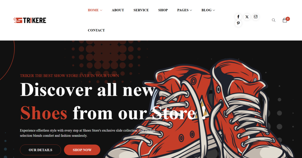 Modern sneaker shop website design for fashion retail ecommerce, integrating marketing, advertising, and technology solutions.