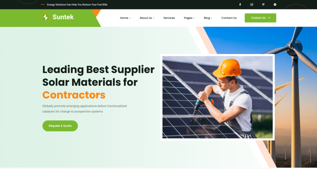 Premier solar renewable energy website design for technology businesses focusing on solar panel installation and alternative energy.