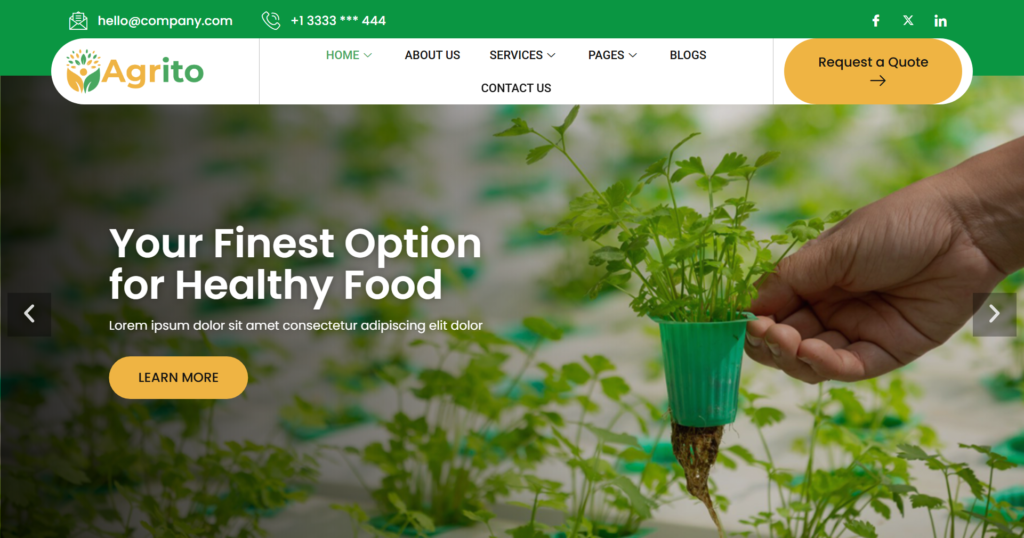 Organic Agriculture farming website design for dairy farm eco food and organic products retail