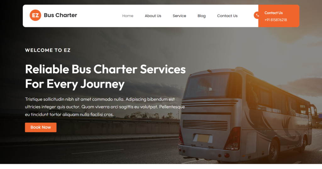 EZ Bus Charter travel website design with online booking for tours and destination travel agency solutions