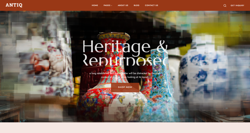 antique store website design UK - Timeless e-commerce design for UK Antique Store And Vintage Collection, featuring collectibles, furniture, and handmade craft.