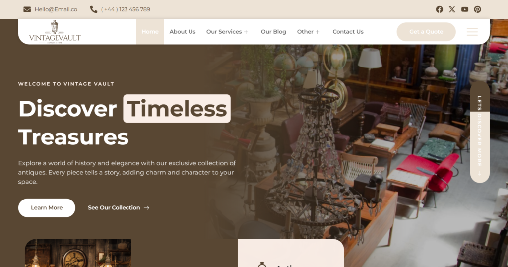 Premier Antique Dealer Website Design for vintage furniture, art, and rare collectibles shop