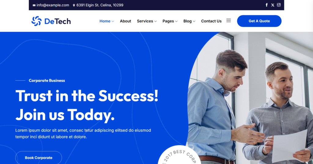 Modern Corporate Agency Business Clean website design focusing on portfolio and technology services