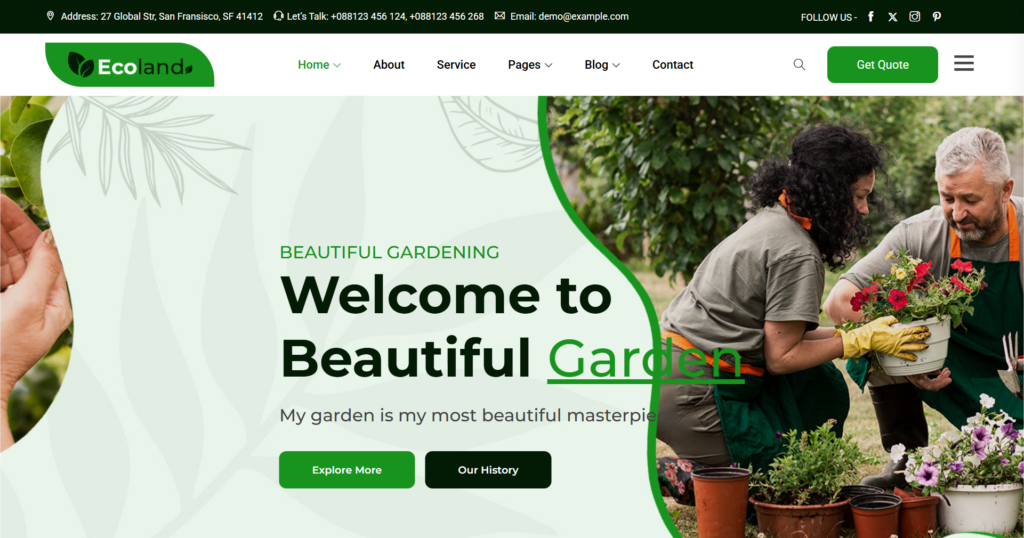 Professional Gardening Garden Care and Landscaping website design for gardener business