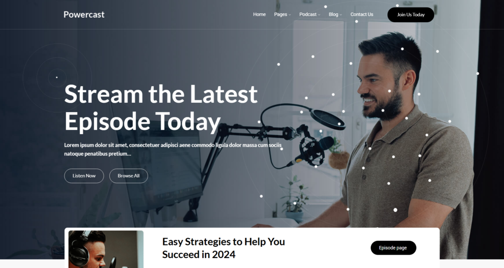 Podcast Audio Audios Author website design for online broadcast streaming and modern entertainment content management.