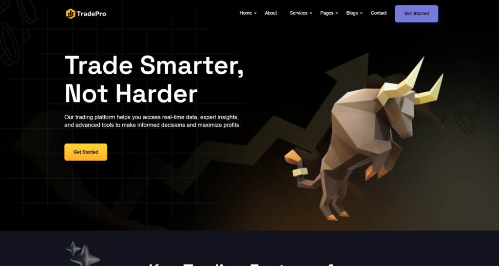 Broker business website design platform showing real-time forex and cryptocurrency trading charts and financial services