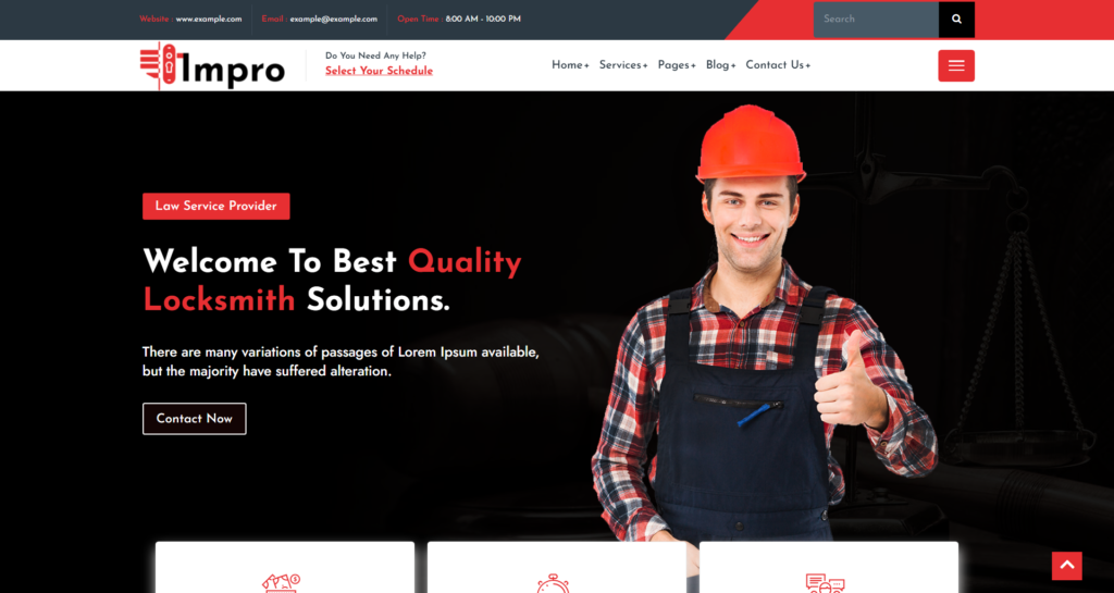 Locksmith website design promoting home security, cctv, smart lock installation, and key maker emergency repair services