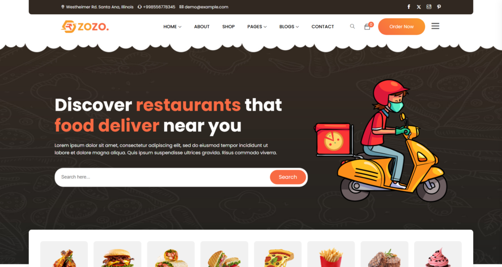 Restaurant Food Delivery Website Design featuring integrated organic menu display and efficient transport logistics management