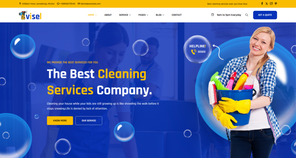 Cleaning Service Website Design for office cleaning and home maintenance agencies, including window cleaning and floor cleaning specialisations