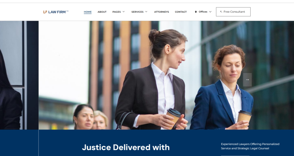 Multipurpose Legal website design for modern UK law firm barrister and corporate advocate services, focusing on fast online justice.