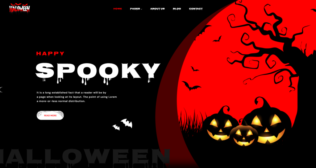 Halloween Celebration Festivals And Parades website design for UK spooky entertainment, haunted house, costume, decor, and trick or treat events.