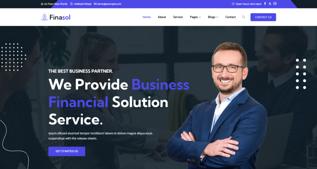 Financial Business website design for corporate consulting agencies focusing on clean, modern finance technology solutions.