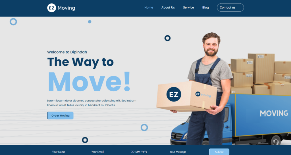Modern moving company website design showcasing corporate logistics, cargo shipping, and transportation services.